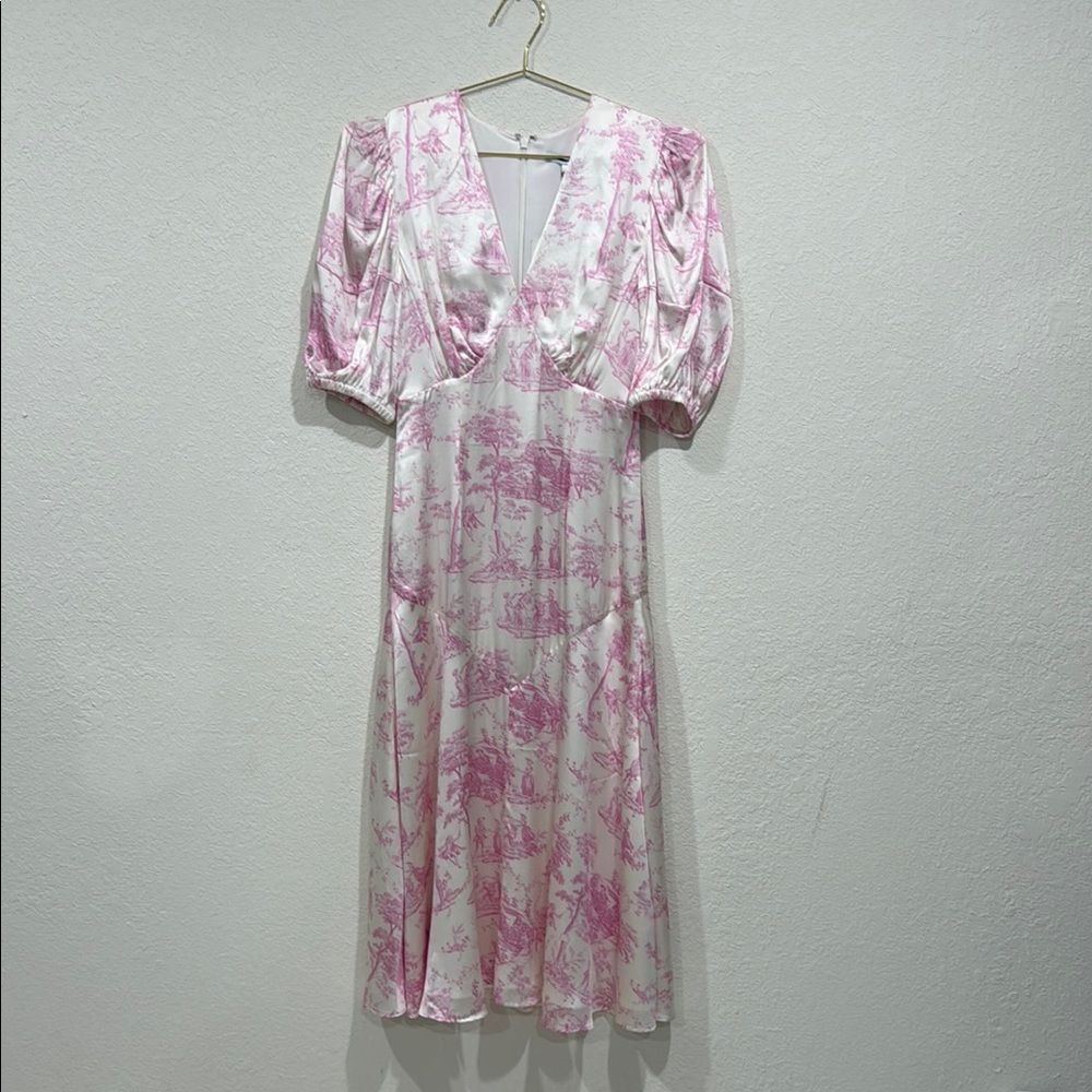 Maison Amory toile Pink and White V-Neck silk Dress never worn
